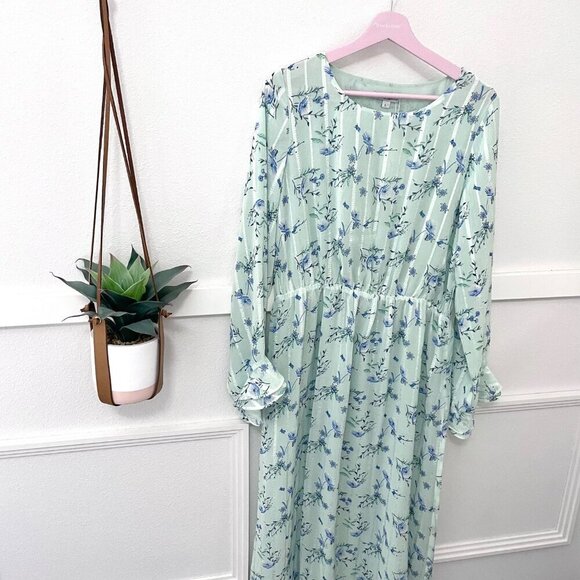 NWT Veiled Collection Green Floral Long Sleeve Dress Size L - Picture 1 of 7